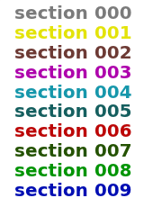 clickable colored list of section names